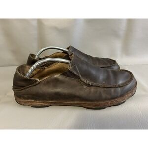OluKai Moloa Leather Slip On Shoes Mens 10 Brown Casual Moc Toe Slippers Loafers
